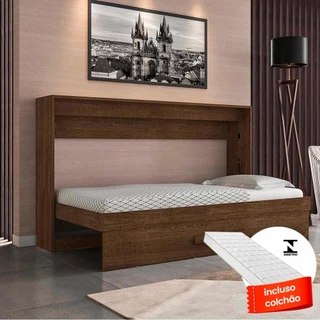 Cama De Parede Dobrável Solteiro Horizontal Com Colchão Malbec Framar