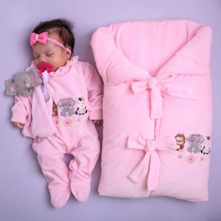 Saída de Maternidade Bebe Menina Safari Rosa Com Saco De Dormir