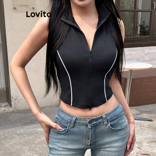 Lovito Elegante estrutura simples linha colorblock tank top para mulheres L99ED106
