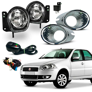 Kit Farol Auxiliar Milha Siena ELX 2008 2009 2010 2011 Moldura Cromada Botao Colante