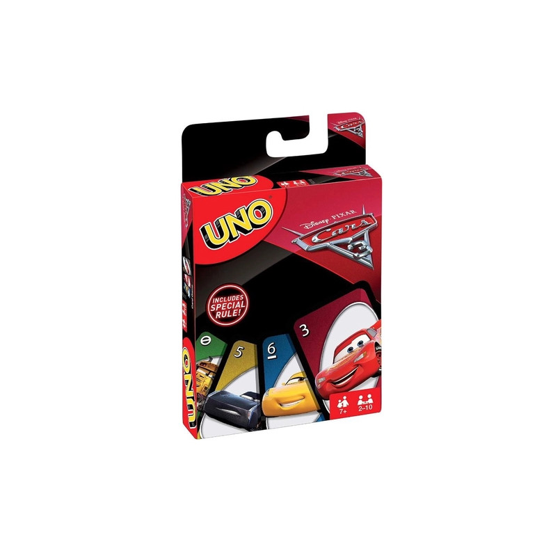 UNO Cars 3 – Jeu De Cartes Spécial édition – 4 Cartes Action Et Règle Spéciale Smokey – Pour Petits Et Grands Fans De Flashing – Cri De Victoire Garanti !
