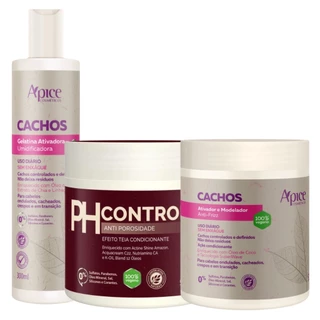 Kit Apse Cachos Anti Porosidade Creme Pentear Ativador Cachos + Gelatina + Mascara Ph Control 500g