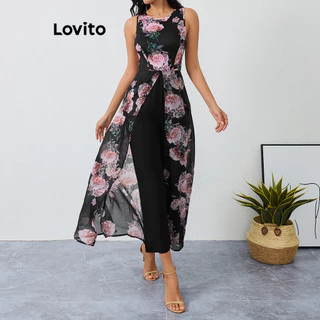 Lovito Macacão casual floral com flores para mulheres LBL17244