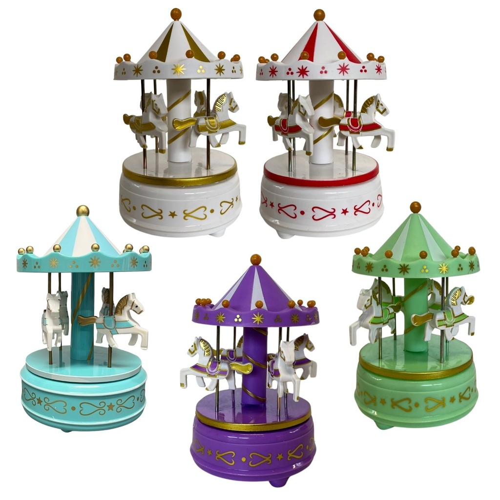 Caixa de Música Carrossel Musical Decoração Quarto Bebê Cavalinhos a Corda