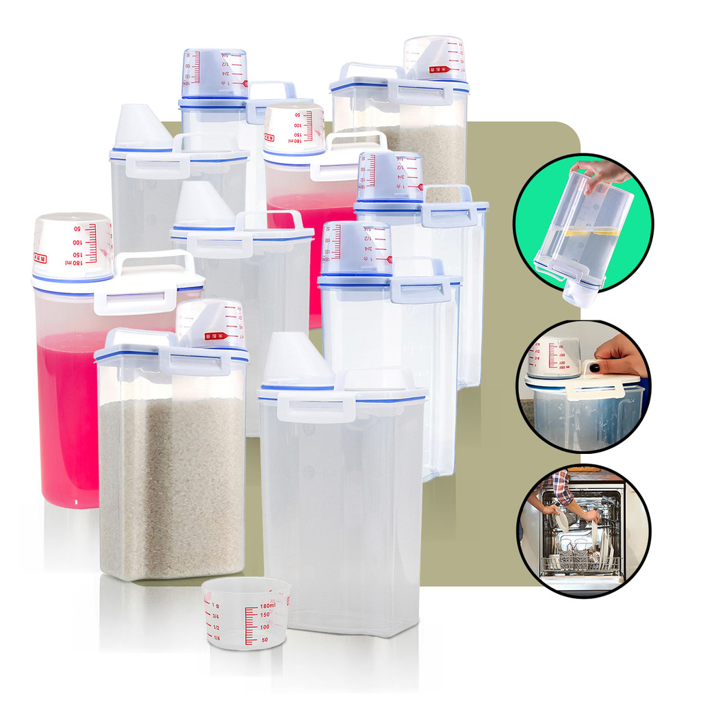 Kit 3 a 10 Potes Herméticos 2L Premium Com Medidor Organizador De Alimentos Mantimentos Arroz | Shopee Brasil