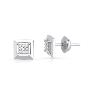 Brinco de Ouro 18k Branco Quadrado com Diamantes em Oferta na Shopee