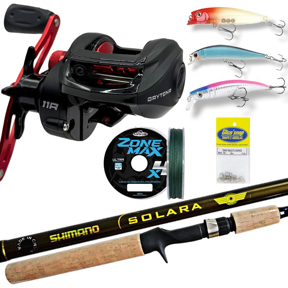 Kit Carretilha De Pesca 11 Rol Vara Shimano 1,98m Isca Linha Makis ...