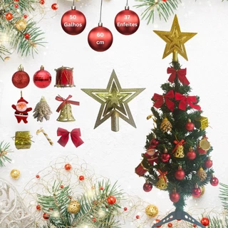 Árvore de Natal 60cm Linda e Cheia Galhos Volumosos Enfeites