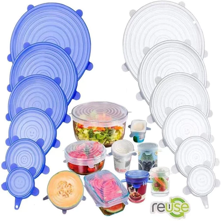 Kit com 6 tampas silicone universal reutilizável elástica