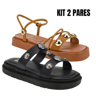 KIT 2 PARES Sandália Papete Ajuste Super Confort Rebite 1530 / 1583 LANÇAMENTO