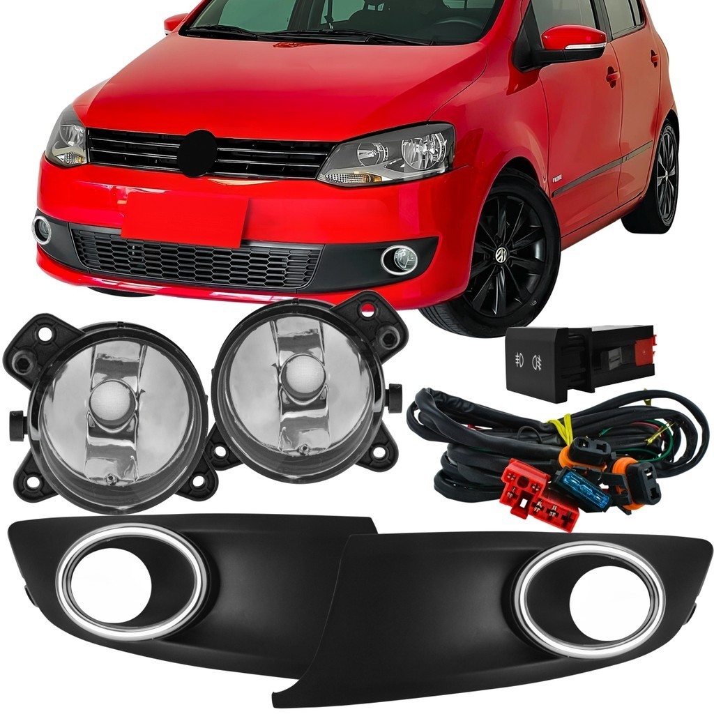 Kit Farol Milha Fox Spacefox 2010 2011 12 2013 + Moldura Prata e Botão ...