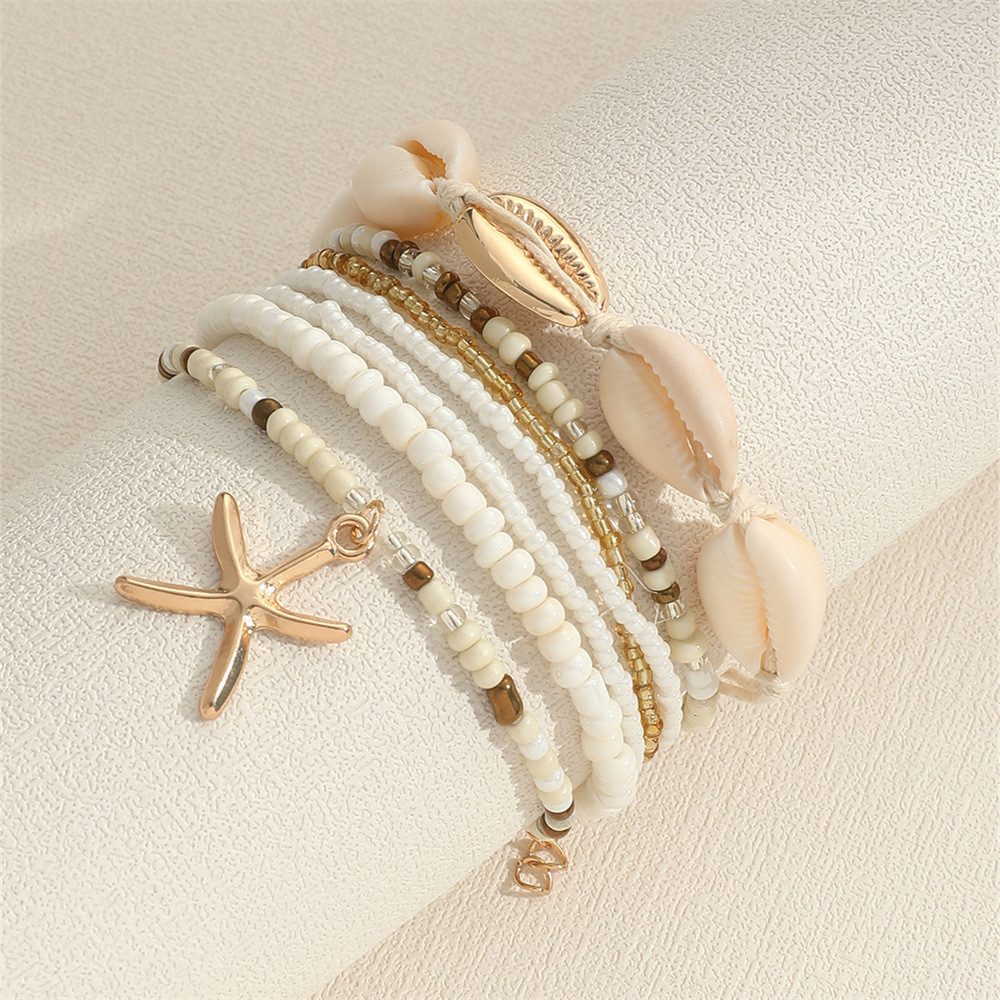 Conjunto de 7 peças Conjunto de Contas de Arroz Fashionable Rice Beads Shell Beaded Starfish Pendant Bracelet