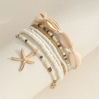 Conjunto de 7 peças Conjunto de Contas de Arroz Fashionable Rice Beads Shell Beaded Starfish Pendant Bracelet