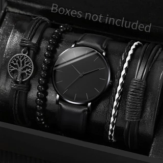 Relógio de pulso de quartzo de quartzo para homens + Pulseira de casca de vida