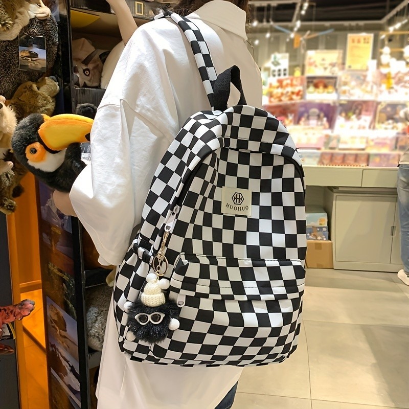 Mochila Feminina Estudante do Ensino Médio Estudante do Ensino Médio Estudante do Ensino Médio Estudante do Ensino Médio Estudante do Ensino Médio ins Style Girl Backpack Checkerboard