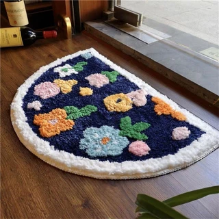 Tapete floral Para Banheiro , semi-Circular Antiderrapante Casa Macio Absorvente De Água E Resistente A Manchas Os Pés , Imitação De Caxemira