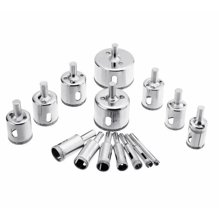 Kit Com 16 Brocas Diamantadas Para Obra Contrução Serra Copo Faz Corte Em Vidro Mármore Cerâmica