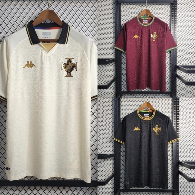 Vasco Jersey 23-24 Camisa De Futebol Preta Bege Vermelha