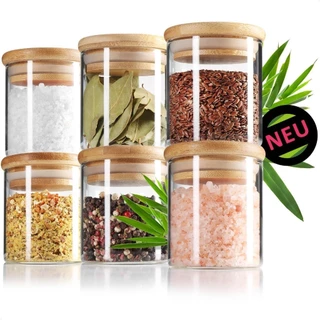 Kit 6 Potes Para Alimentos Herméticos Com Tampa Bambu 200ML