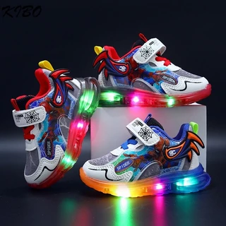 Sapatos de Corrida para Meninos Homem-Aranha com Tênis de Iluminação Infantil Leve Superfície de Couro Antiderrapante para Meninos