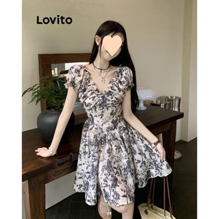 Lovito Vestido elegante Ditsy floral com babados para mulheres LNE73524