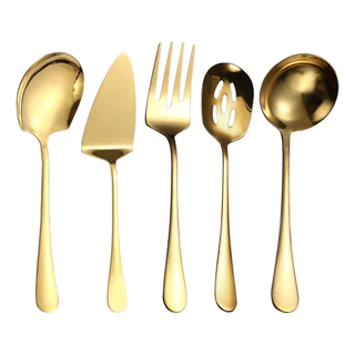 Kit 5 Conjunto Talheres De Servir Jogo De Talheres Aço Inox