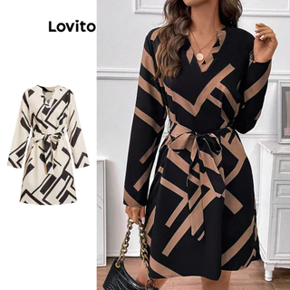 Lovito Vestido casual geométrico com renda para mulheres LBL11133(Multicolorido)