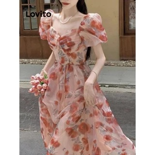 Lovito Vestido elegante com flores florais para mulheres LNE59557