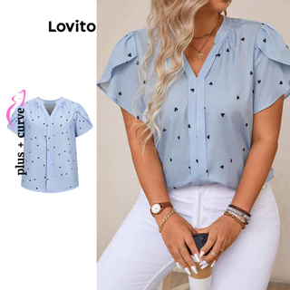 Lovito Blusa plus size elegante em formato de coração para mulheres LBL16461