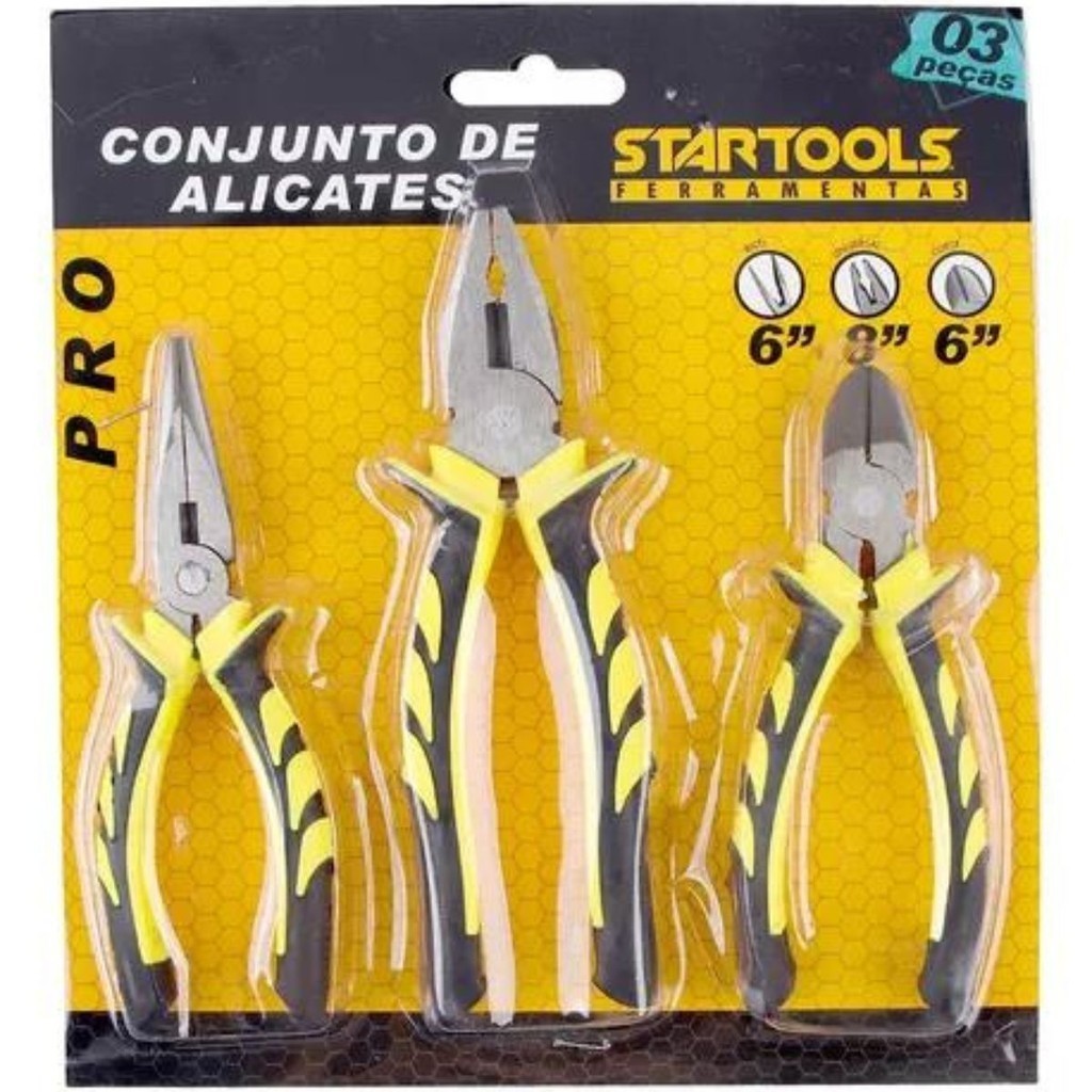 Kit com 3 Alicates Bico 6 Universal 8 Corte 6 startools