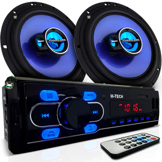 Kit Som Automotivo Rádio Mp3 + Par Alto Falante Triaxial 6 Polegadas 100w