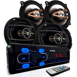 Kit Som Automotivo Rádio Mp3 + Par Alto Falante Quadriaxial 5 Pol 160w e 6x9 Pol 260w
