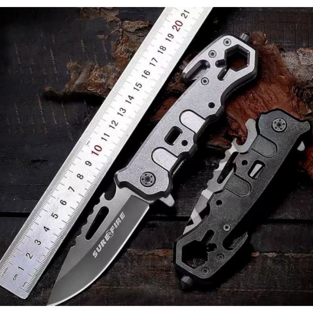 Canivete Tático Aço Preto Faca Retrátil Multiuso Camping Sobrevivência