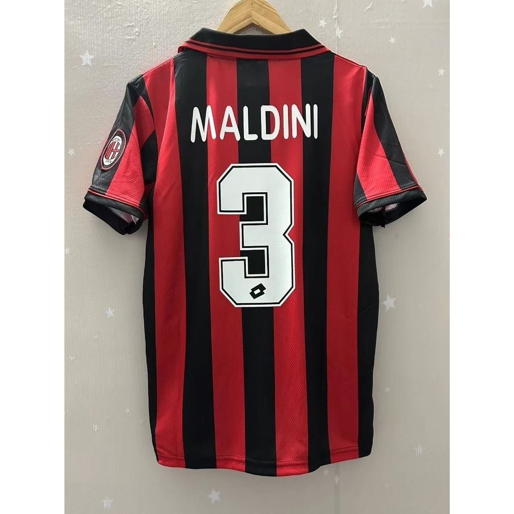 96-97 Milan MALDINI Jersey Manga Curta Camisa De Futebol Retro Personalizada F52J