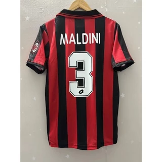 96-97 Milan MALDINI Jersey Manga Curta Camisa De Futebol Retro Personalizada F52J