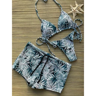 Kit Biquini Cortininha com Bojo Removivel Feminino Sunga Boxer Masculina Casal Combinando
