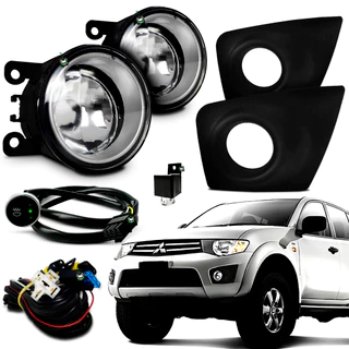 Kit Farol Auxiliar Milha L200 Triton 2011 12 2013 2014 205 2016 2017 2018 Moldura Preta Botao Touch
