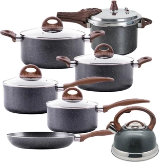 Jogo De Panelas De Indução Com Panela De Pressão Ceramic Life E Chaleir Com Apito Granito 7 Peças - Brinox