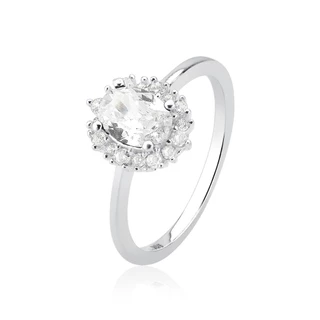 Anel Feminino de Prata 925 Zircônia Oval