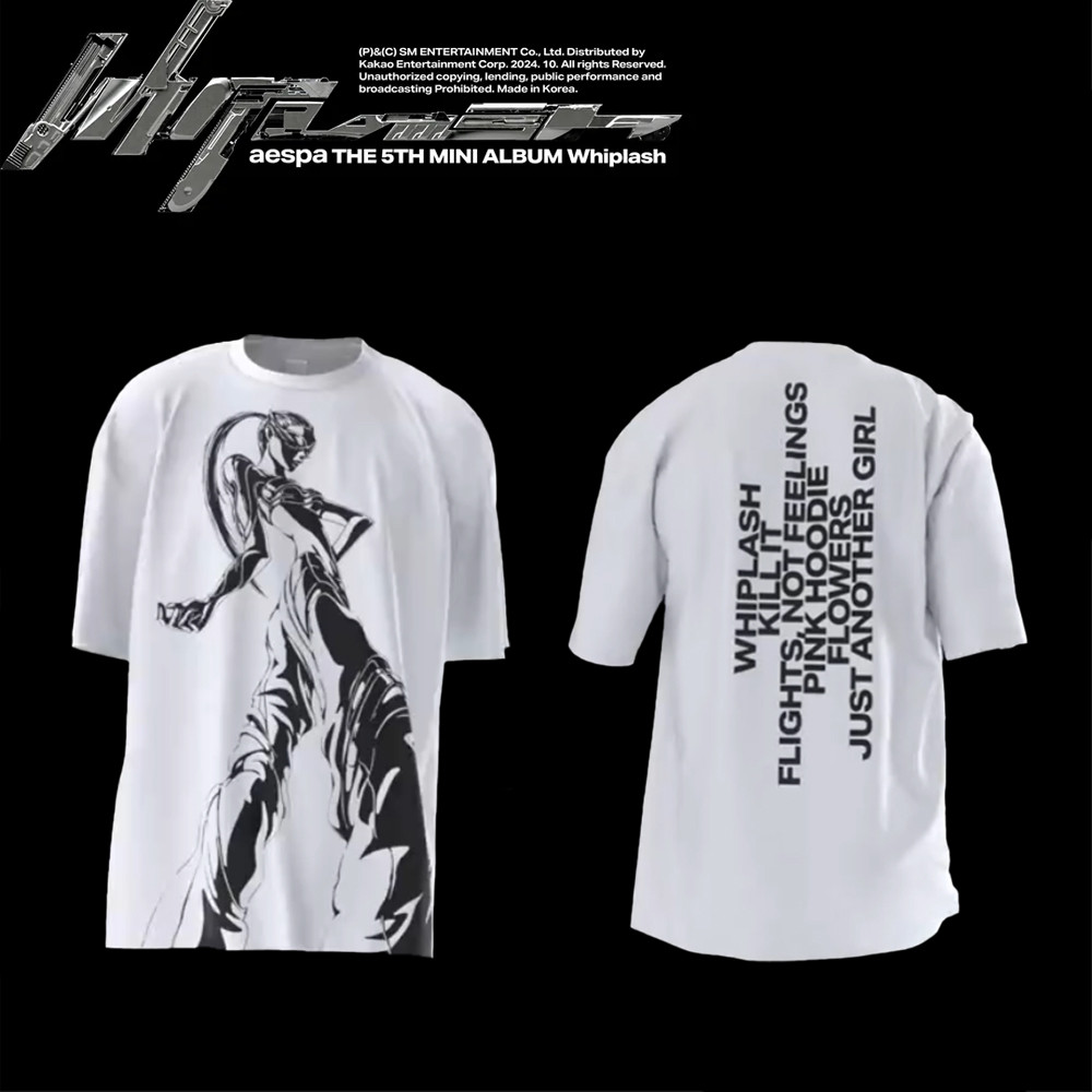 KPOP AESPA Whiplash Limited Merch Camiseta De Algodão Masculina E