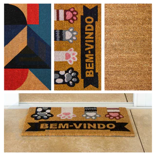 Tapete Capacho de Porta Carpete Fibra de Coco Bem-Vindo Vários Modelos Estampado Decoração 60x33cm