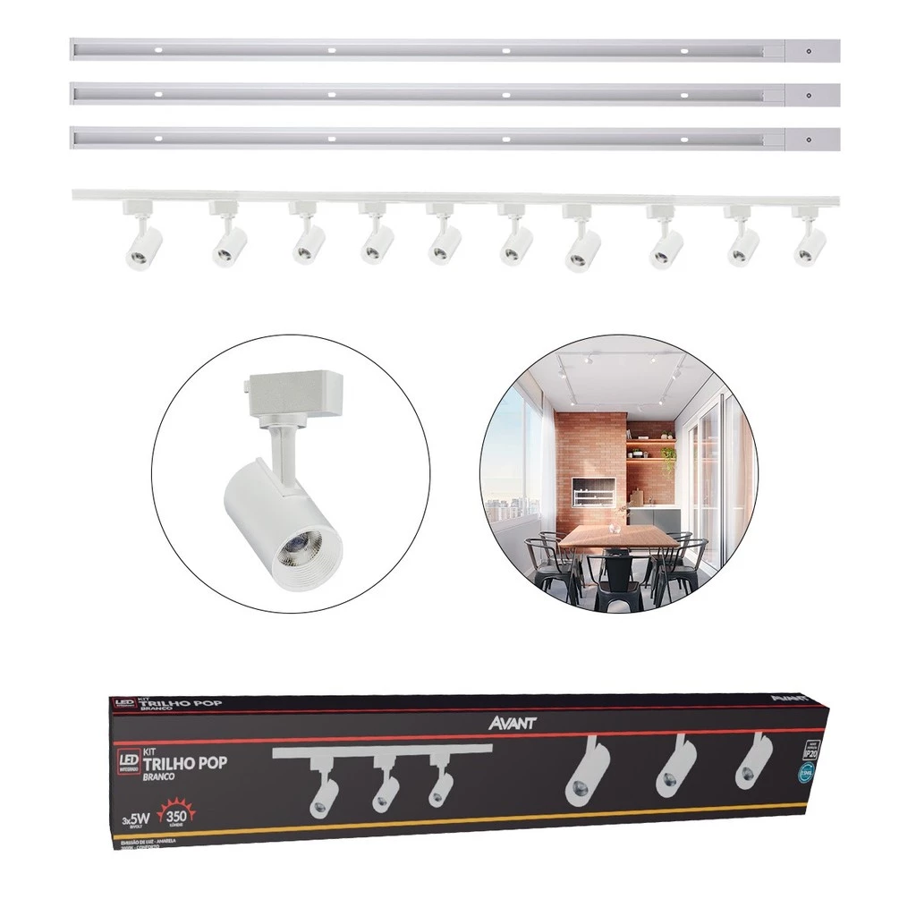Kit trilho Eletrificado 10 Spot Led + 3 Metros Trilho Pop 50w 3000k Branco Quente 110v/220v Branco Cod: 251931388-3