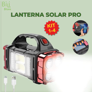 Kit 1-4 Lanterna Holofote Solar Pro Led Super Potente Recarregável com USB Luz Fria e Quente