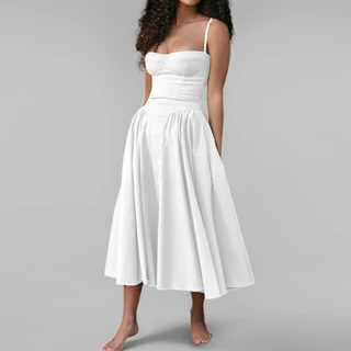 Vestido de moda Vestido novo estilingue de moda e cintura (24586)