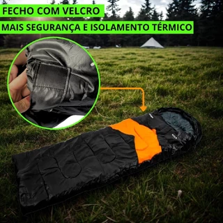 Saco de Dormir Camping Poliéster 5-12ºC Capuz Viagem Trilha Aventura Inverno Portátil Leve Compacto