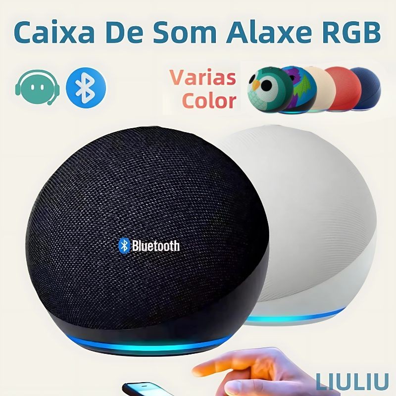 ORIGINAL-Caixa de Som Bluetooth 5W com LED Colorido Portátil Compatível com Alexa Rádio FM e USB