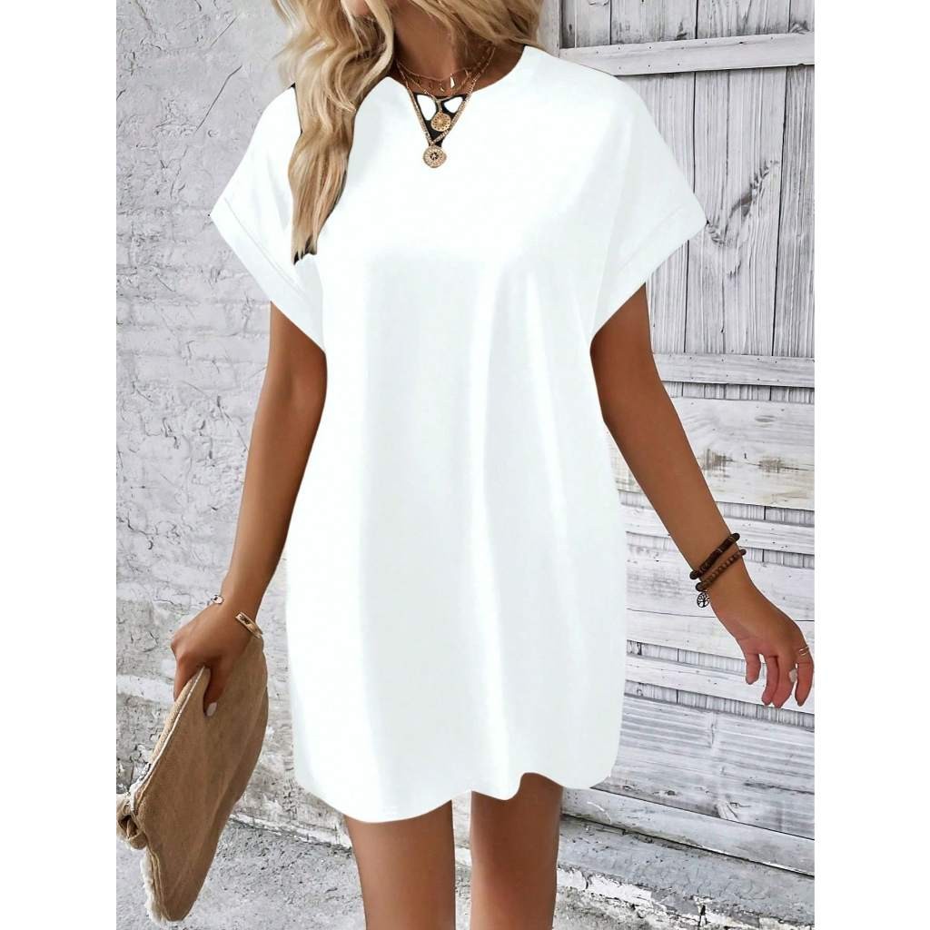 Vestido Camiseta Manga Asa De Morcego Bolso Oculto Vestido