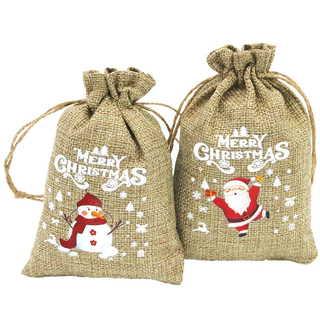 (5 Peças/Saco) 10 * 15cm De Presente De Natal De Fibra De Cânhamo Amarelo Doces Embalagem De Maçã De Papai Noel