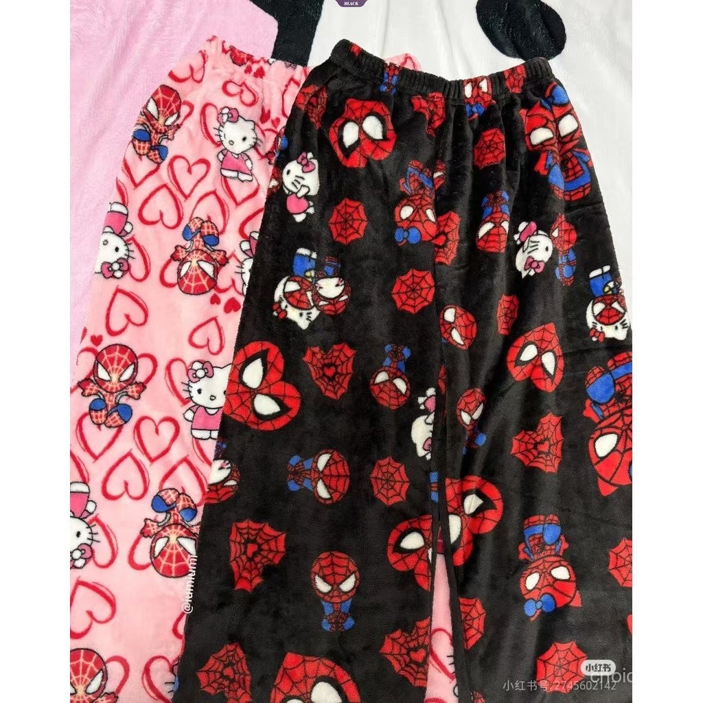 Kawaii Hello Kitty Homem-Aranha Y2k Flanela Feminina Solta Novo Quente ...