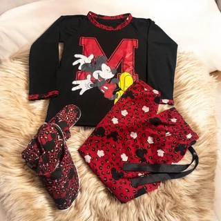 Kit 1 Pijama feminino INFANTIL Longo +1 Pantufa Infantil Feminina  Mickey  Minnei Roupa de Dormir De Frio Manga Comprida em Oferta na Shopee